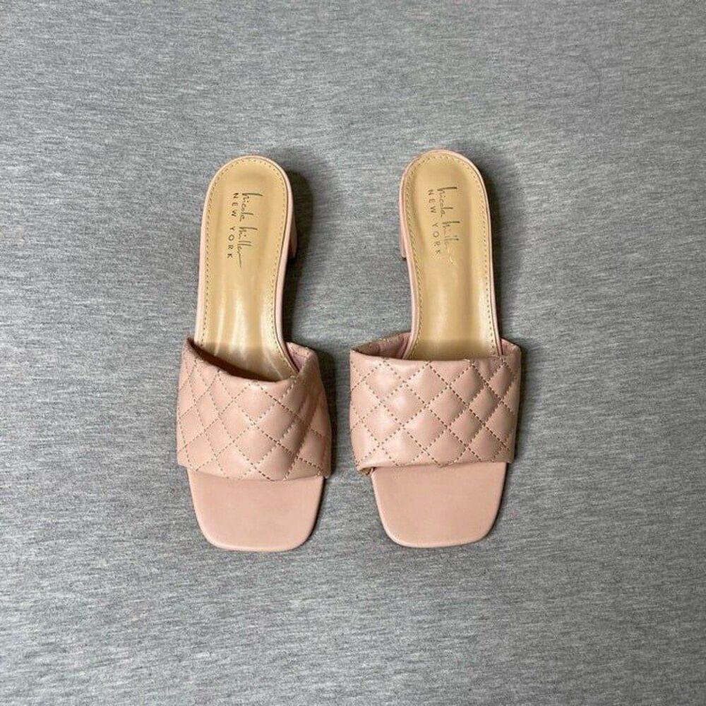 Nicole Miller Women’s Quilted Block Heel Slide-On Sandals